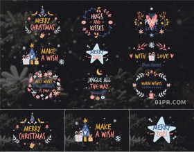 Pr字幕模板 9组手绘圣诞节冬天新年庆祝标题动画文字 Pr素材